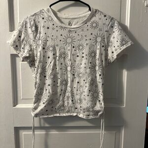 Celestial Print Drawstring Hem Short Sleeve Tee - White
